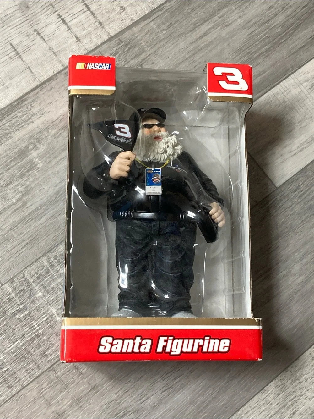 Nascar Dale Earnhardt Black #3 Santa Figurine with Flag